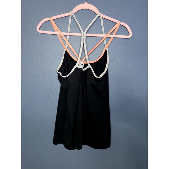 Gaiam Strappy Sports Top Medium Black with Orange/Gray Blue Contrasting Comfy - Picture 2 of 6